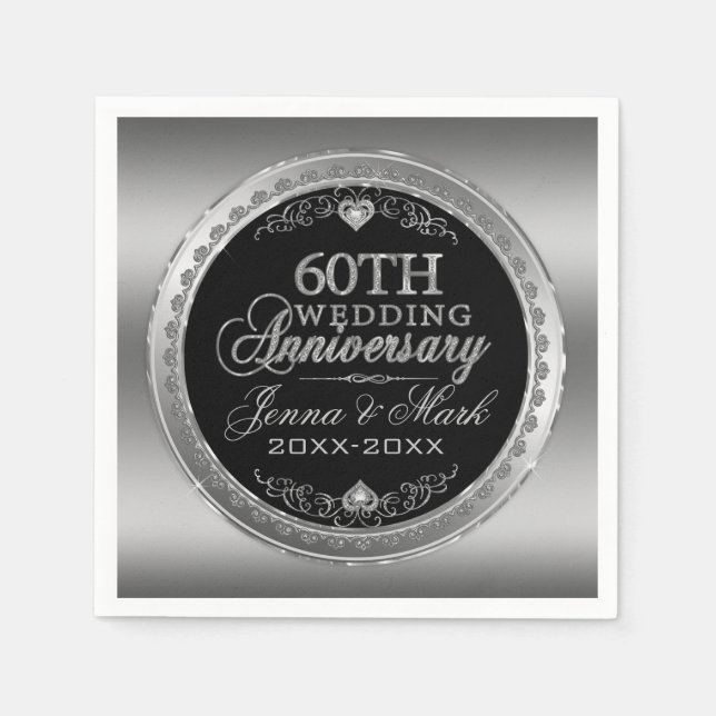 Silver And Black 60th Wedding Anniversary Serviette (Vorderseite)