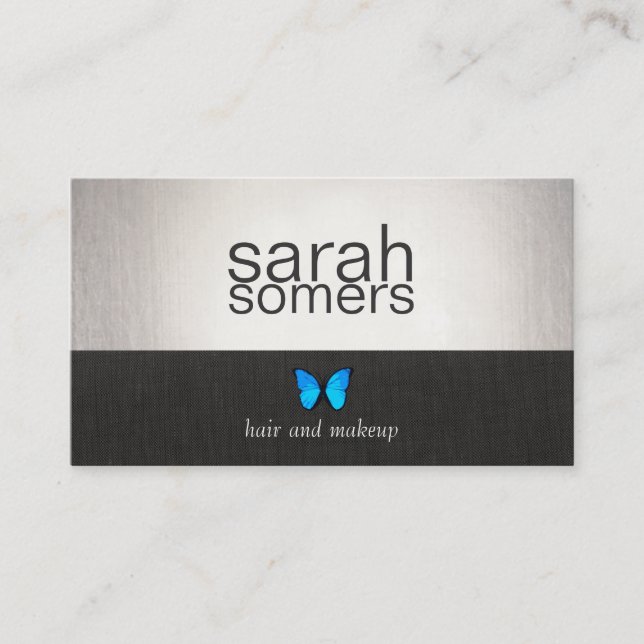 Silver and Black Blue Butterfly Salon und Wellness Visitenkarte (Vorderseite)