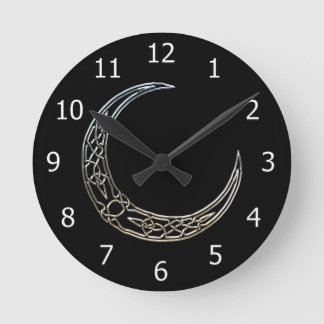 Silver And Black Celtic Crescent Moon Runde Wanduhr