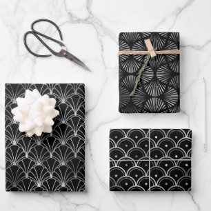 Silver and Black Circles Art Deco Muster Geschenkpapier Set