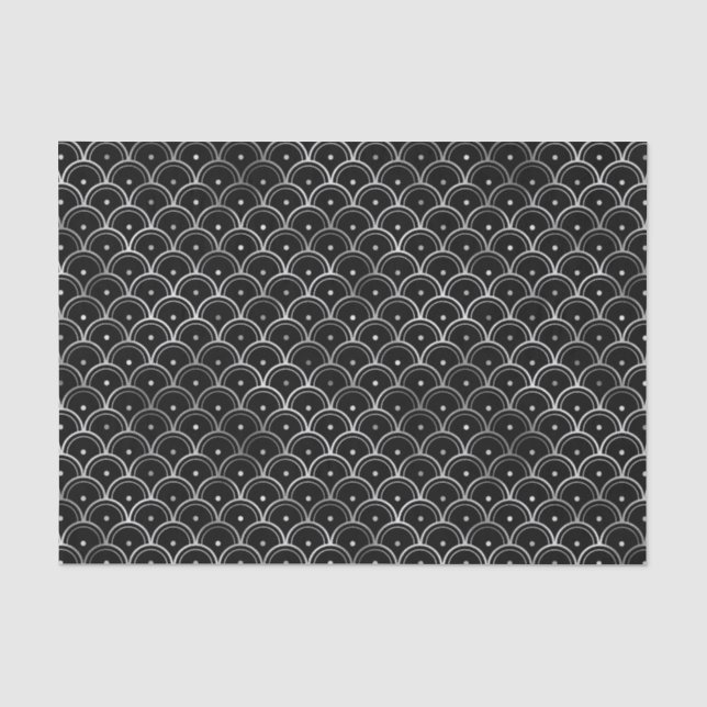 Silver and Black Circles Art Deco Muster Seidenpapier (Vorderseite)