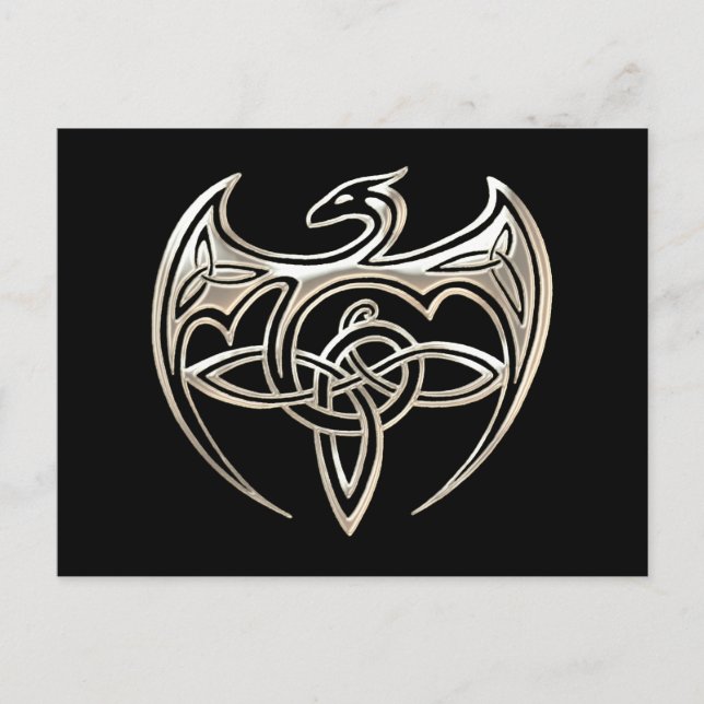 Silver and Black Dragon trine Celtic Knots Art Postkarte (Vorderseite)