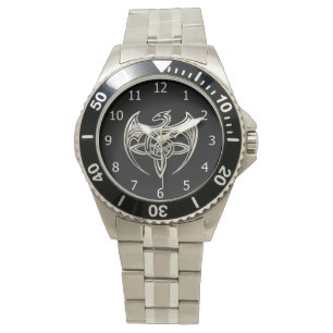 Silver and Black Dragon trine keltische Knospen Ku Armbanduhr