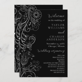 Silver and Black Elegane Floral Wedding Program Programm