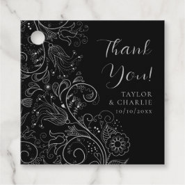 Silver and Black Elegant Floral Wedding Vielen Dan Geschenkanhänger