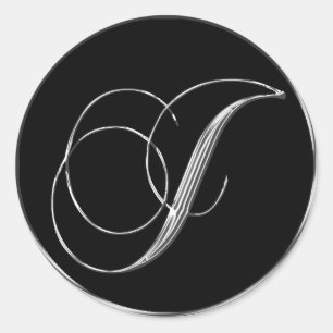 Silver and Black Formal Wedding Monogram J Siegel Runder Aufkleber