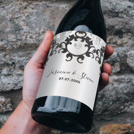 Silver and Black Glam Elegant Stilvolle Hochzeit Weinetikett