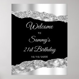 Silver and Black Glam Tars Geburtstag Willkommen Poster