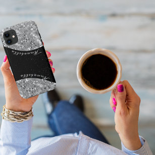 Silver and Black Glitzer Glam Bling Personalisiert Case-Mate iPhone Hülle