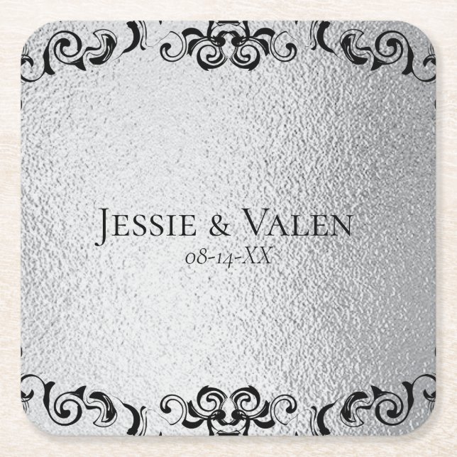 Silver and Black Gothic Wedding Rechteckiger Pappuntersetzer (Vorderseite)