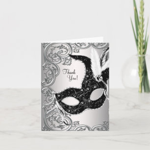 Silver and Black Masquerade Party Thank You Cards Dankeskarte