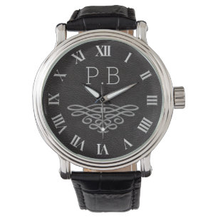 Silver and Black Monogram Men Armbanduhr