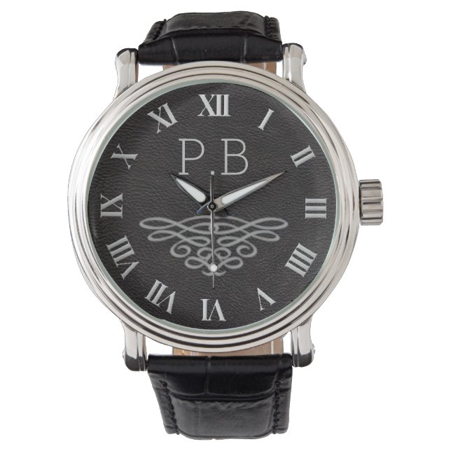 Silver and Black Monogram Men Armbanduhr (Vorderseite)