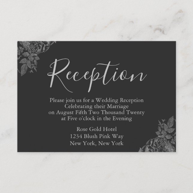 Silver and Black Wedding Reception Begleitkarte (Vorderseite)