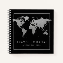 Silver and Black World Map Travel Journal Notizbuch
