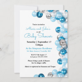Silver and Blue Balloon Baby Shower Einladung