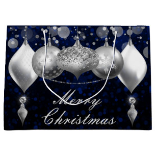 Silver and Blue Christmas Baubles Ornamente Große Geschenktüte