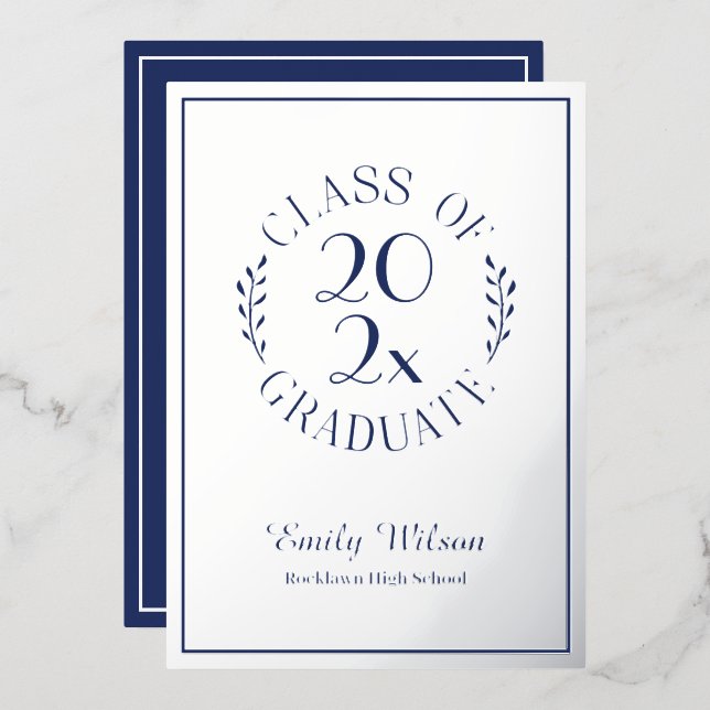 Silver and Blue Class of 2025 Graduation Party Folieneinladung (Vorderseite/Rückseite)