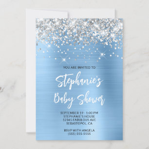 Silver and Blue Glam Online Registry Baby Dusche Einladung