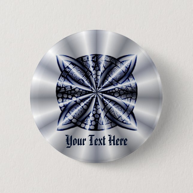 Silver and Blue Metallic Celtic Knot Original Art Button (Vorderseite)