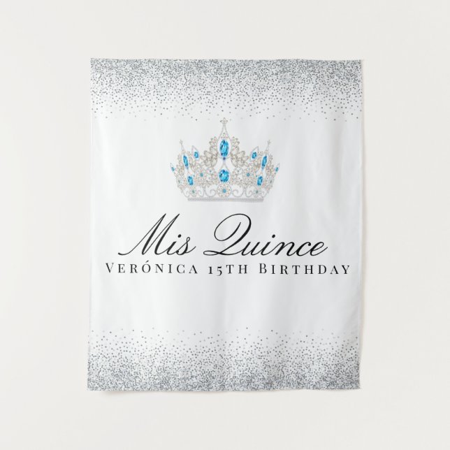 Silver and Blue Quinceanera Foto Stand Wandteppich (Vorderseite)