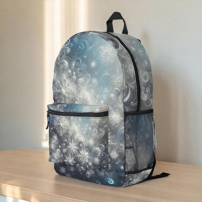 Silver and Blue Snowflake Winter Bedruckter Rucksack (Von Creator hochgeladen)