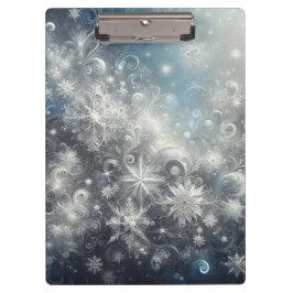 Silver and Blue Snowflake Winter Klemmbrett