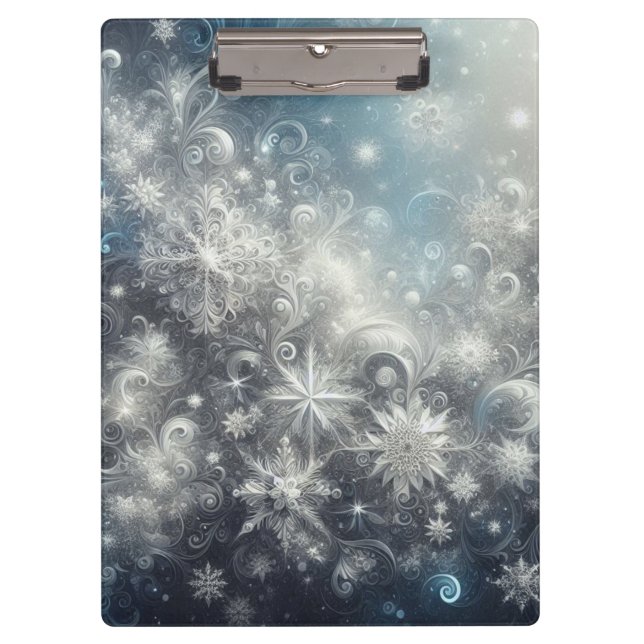 Silver and Blue Snowflake Winter Klemmbrett (Vorderseite)