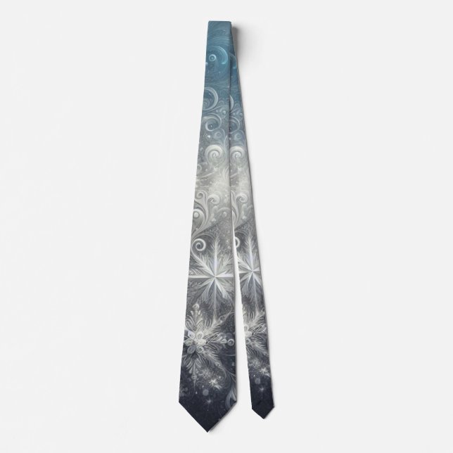 Silver and Blue Snowflake Winter Krawatte (Vorderseite)