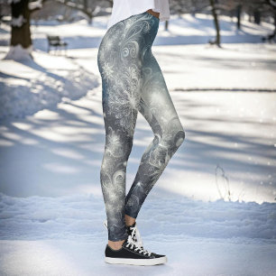 Silver and Blue Snowflake Winter Leggings