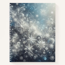 Silver and Blue Snowflake Winter Notizbuch