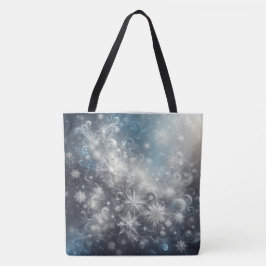 Silver and Blue Snowflake Winter Tasche