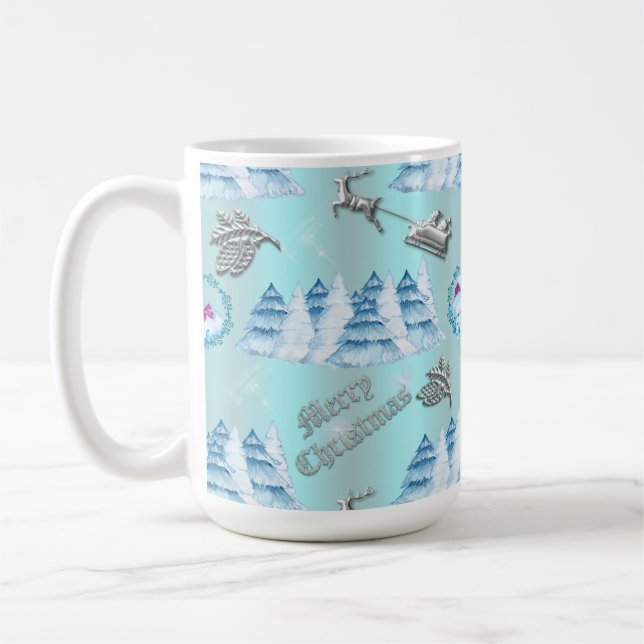 Silver and Blue Winter Wonderland Weihnachten Kaffeetasse (Links)