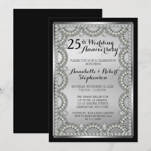 Silver and Diamond 25. Wedding Anniversary Party Einladung
