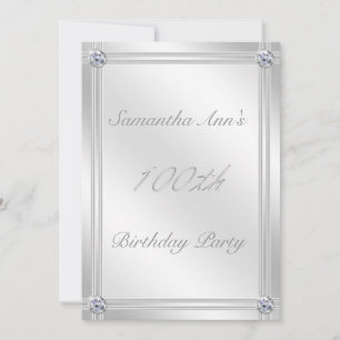 Silver and Diamond Effect 100. Geburtstagsparty Einladung
