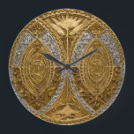 Silver and Gold Art Deco Muster Große Wanduhr<br><div class="desc">Vintages Deko-Muster mit verzierten Details und metallischem Glanz.</div>