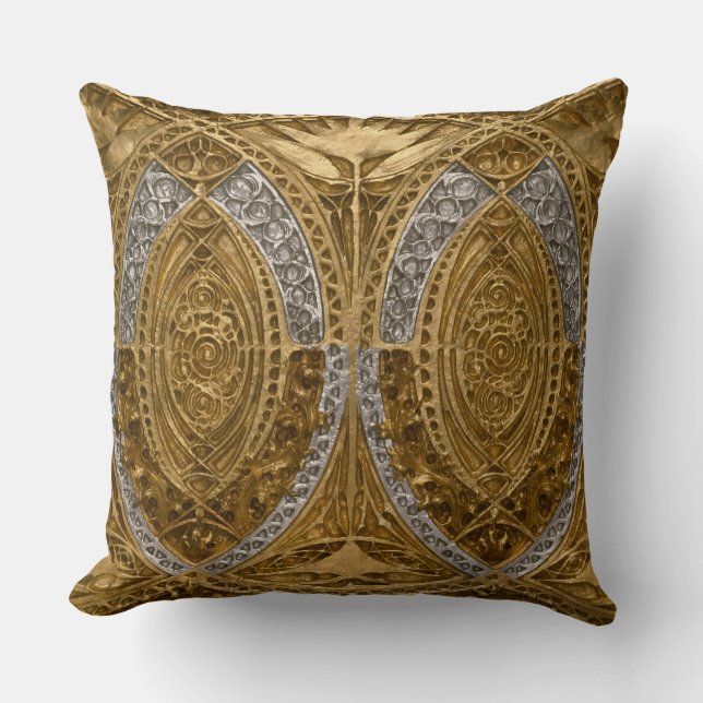 Silver and Gold Art Deco Muster Kissen (Vorderseite)