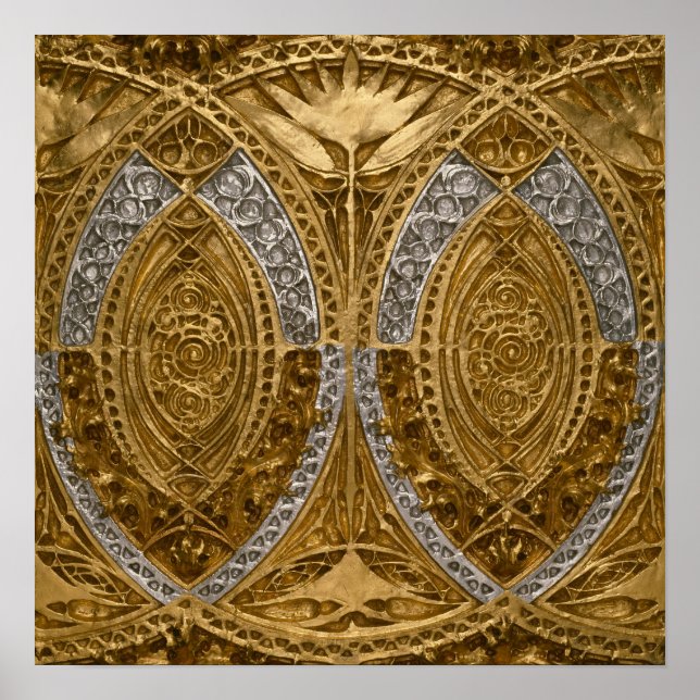 Silver and Gold Art Deco Muster Poster (Vorne)