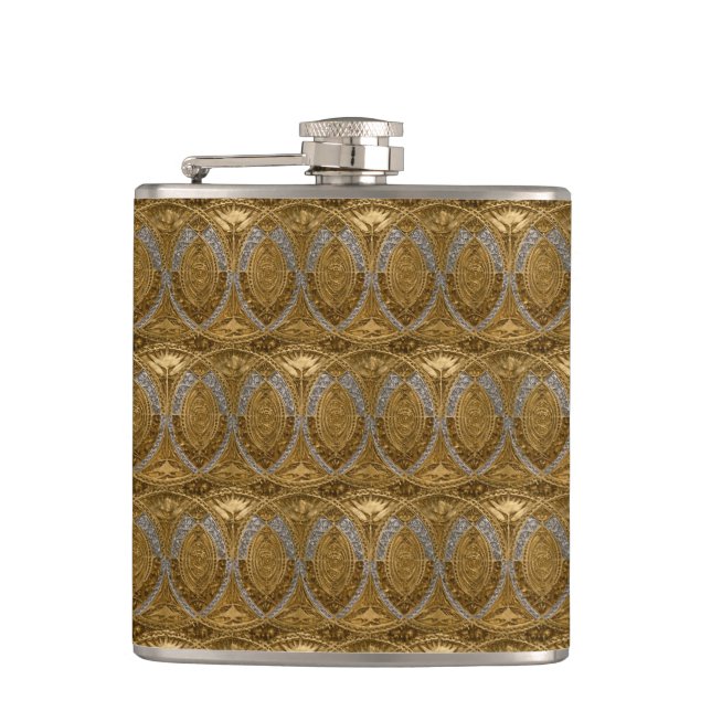 Silver And Gold Art Deco Pattern Flachmann (Vorderseite)