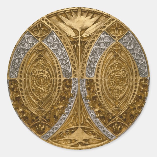 Silver And Gold Art Deco Pattern Runder Aufkleber (Vorderseite)