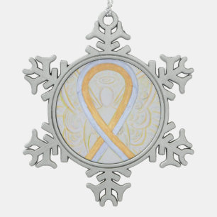 Silver and Gold Awareness Ribbon Engel Ornament