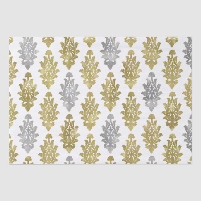 Silver and Gold Damask Muster Seidenpapier (Vorderseite)