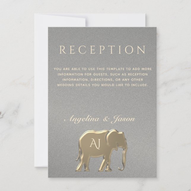 Silver and Gold Elephant Wedding Reception Card (Vorderseite)