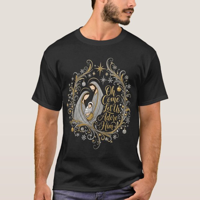 Silver and gold flourish Nativity friend retro T-Shirt (Vorderseite)