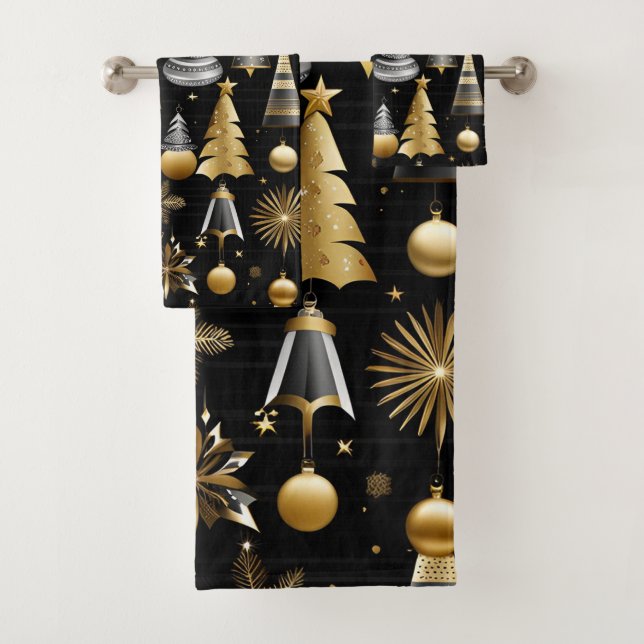 Silver and Gold Holiday Ornaments Muster Badhandtuch Set (Insitu)