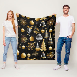Silver and Gold Holiday Ornaments Muster Fleecedecke