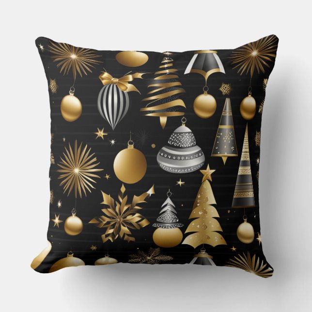 Silver and Gold Holiday Ornaments Muster Kissen (Vorderseite)