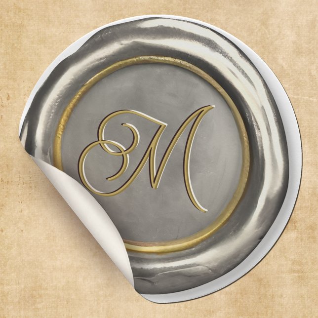 Silver and Gold Monogram Modern Wax Siegel Sticker (Von Creator hochgeladen)