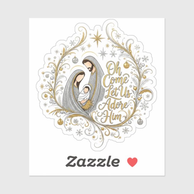 Silver and gold nativity Christmas Aufkleber (Blatt)