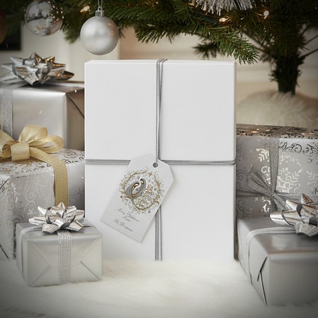 Silver and gold nativity Christmas Geschenkanhänger (Von Creator hochgeladen)